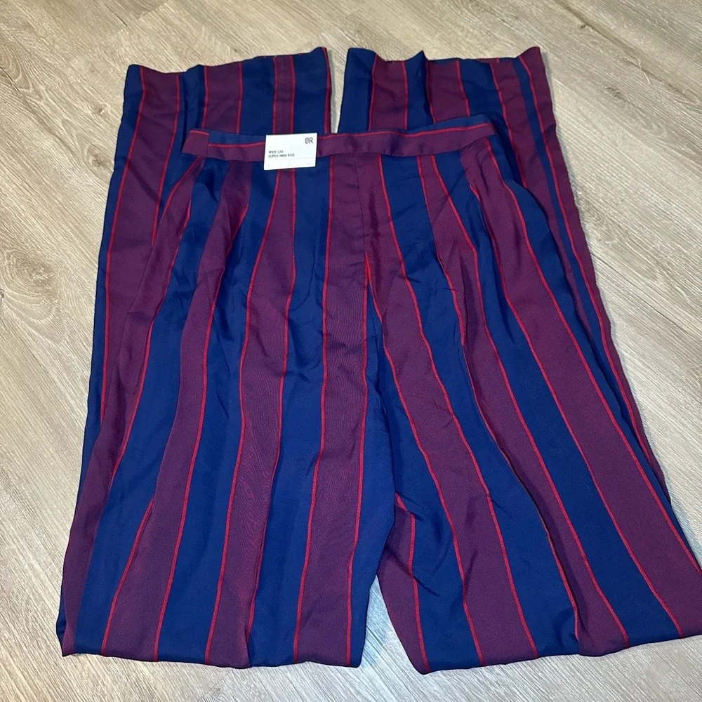 Express Striped Wide Leg Pants Super High Rise Long Inseam Size 0R - Picture 4 of 6